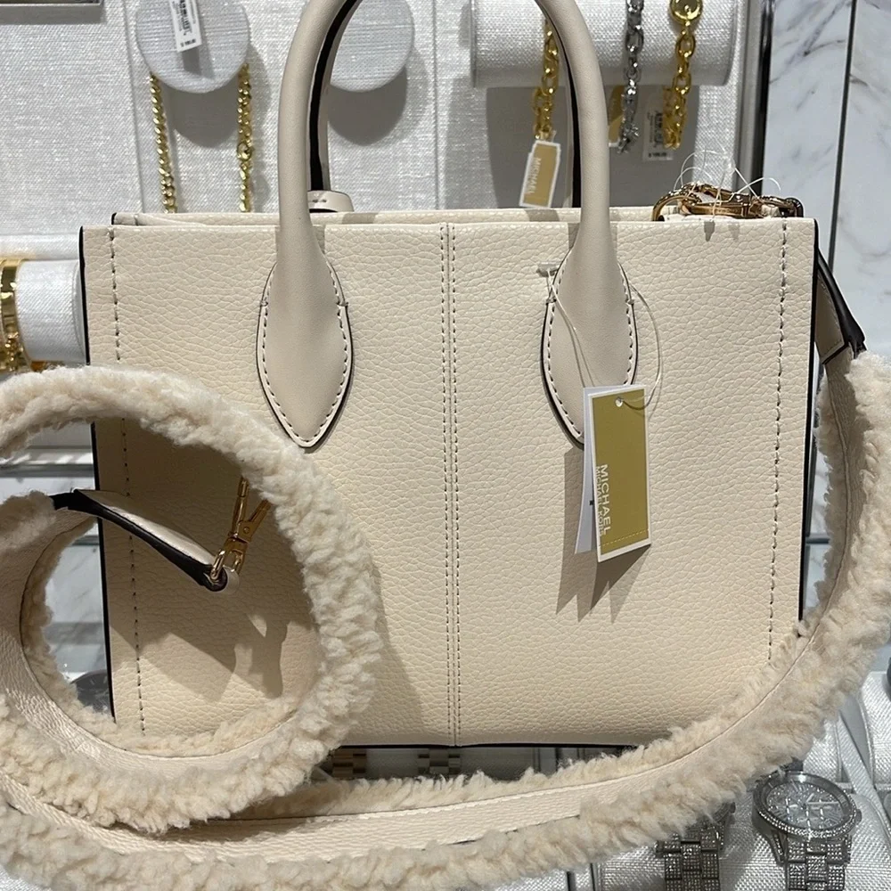 Michael Kors Mirella Small Pebbled Leather Shopper Top Zip Crossbody XBody Bag